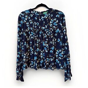 Benetton Romantic Boho Floral Peasant Blouse Cottagecore Long Sleeve Sz M